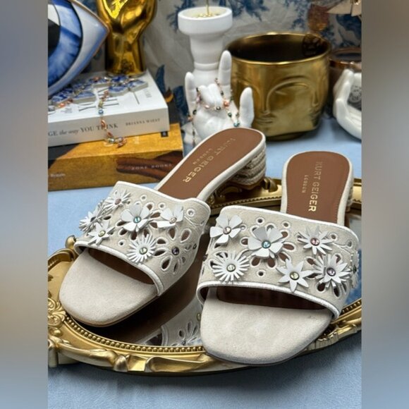 🆕 KURT GEIGER LONDON 🧿 NWOB Flower Power Low Sandal, Bone - Sz 38.5 US 8 - Picture 12 of 16